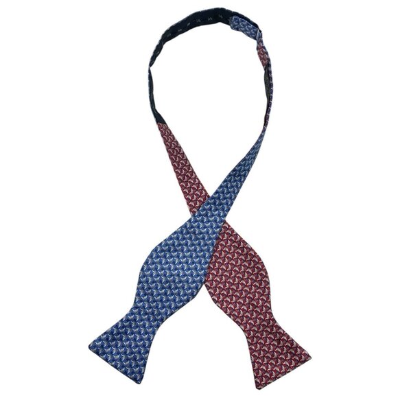 BROOKS BROTHERS Men's 100% Silk DESIGNER Self Bow Tie Blue Red Albatros W:2.4" - Picture 1 of 6